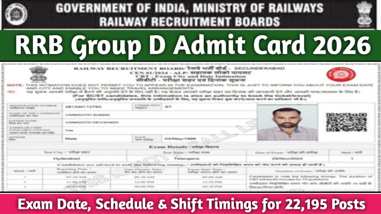RRB Group D Admit Card 2026 Exam Date, Schedule & Shift Timings for ...
